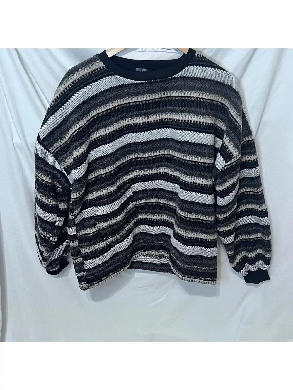 Lcale Sweater Unisex Adult Knit Striped Pocket Fishermancore Fleece Oversized
